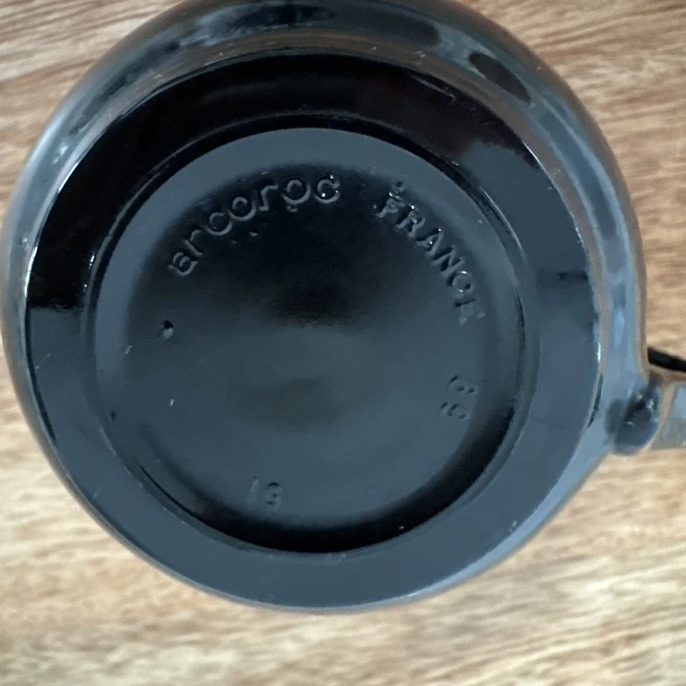VTG Arcoroc France Creamer Julie Pattern Black Gold Silver Floral Design Glass